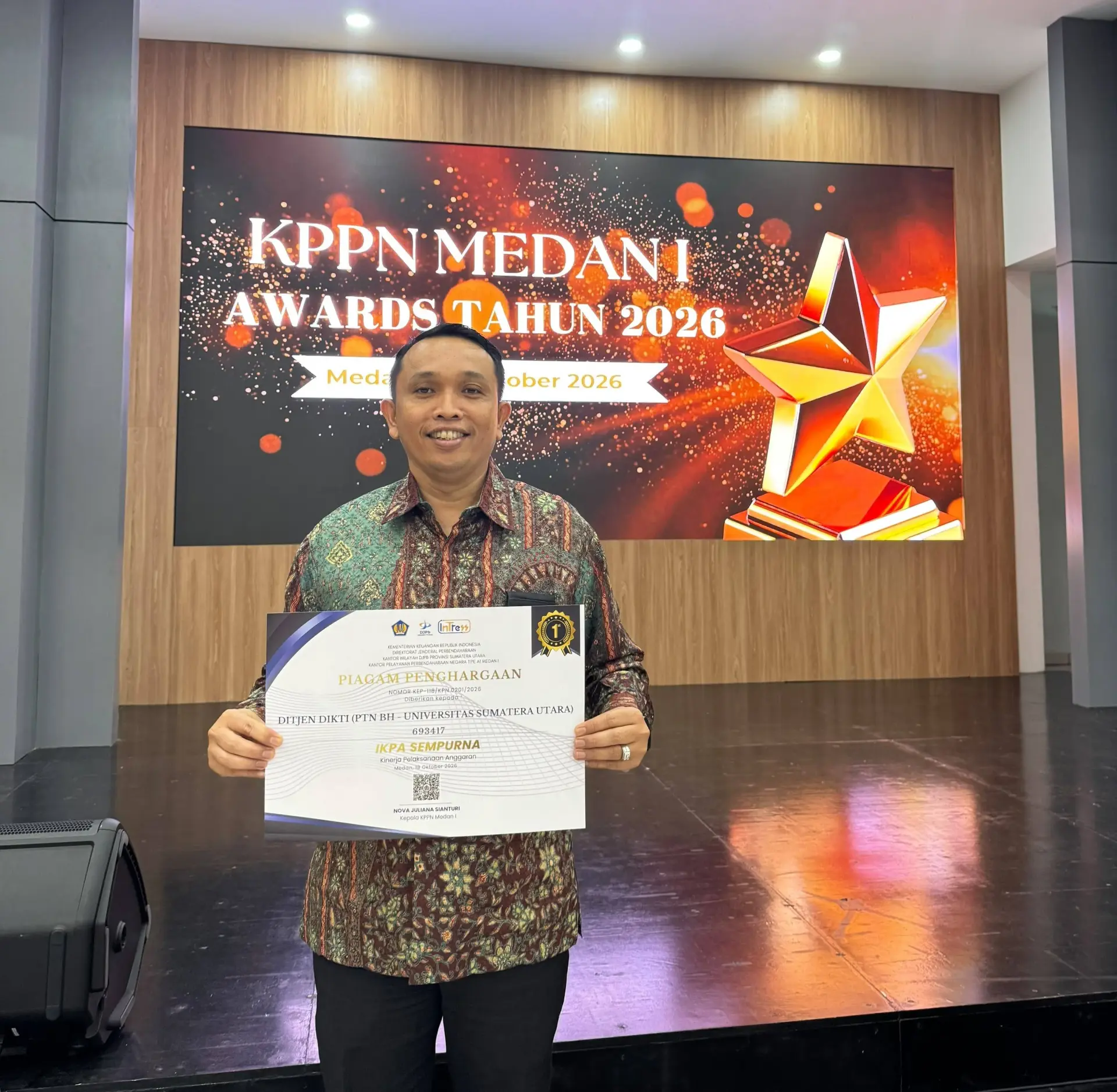 Raih Nilai IKPA Sempurna dari KPPN Medan 1, Direktorat Keuangan USU Komit Jaga Akuntabilitas Anggaran